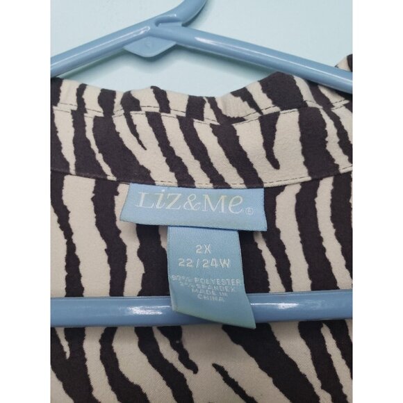 Liz & Me Womens Plus Sz 2X Shirt Button Front Long Sleeve Zebra Animal Print - Picture 5 of 5